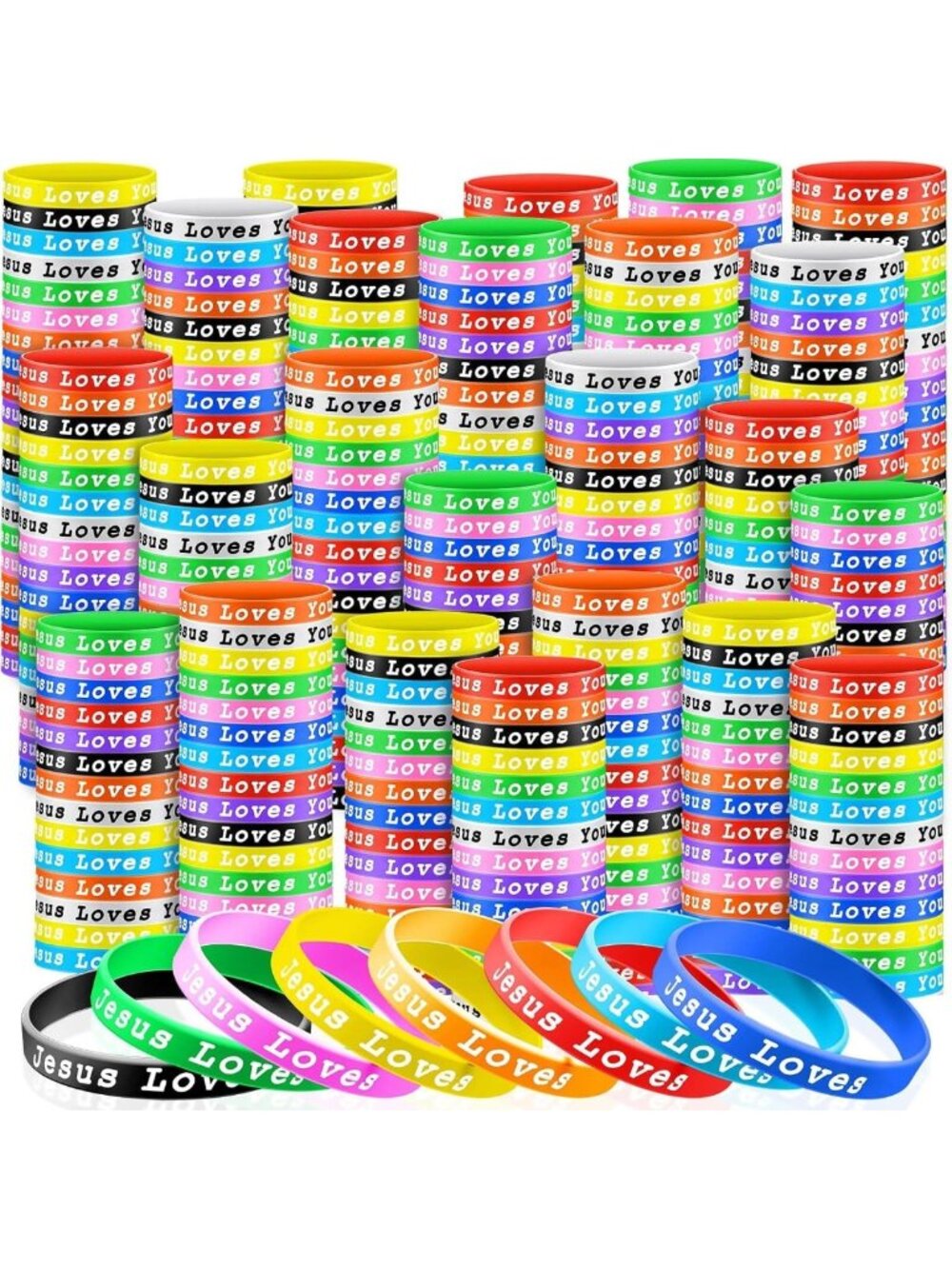 Colorful Jesus Loves You Silicone Bracelets - Motivational Wristbands for All